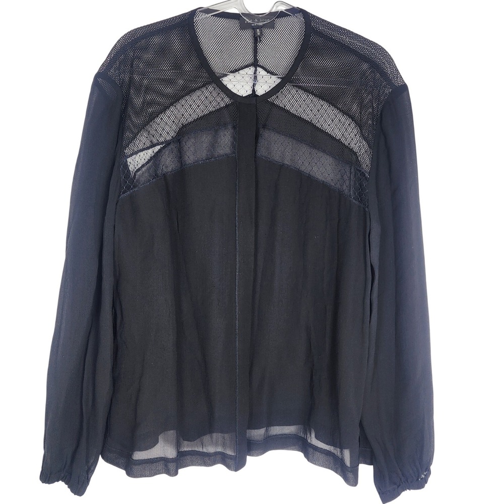 Rag & Bone Mesh Sheer Blouse Top Whimsigoth Dark Fairy Flowy Indie Black Medium